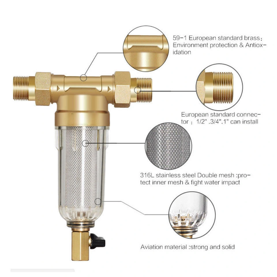Wholesale Price Brass Material 10 to 200 Mircons Outdoor Heavy Metal Removal Whole House Water Prefilter Housing with Cartridge
