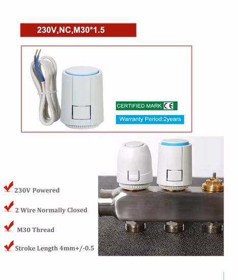 Floor Heating Valve Nc AC 230V Electric Thermal Actuator Manifold for Underfloor Heating Thermostat M30X1.5